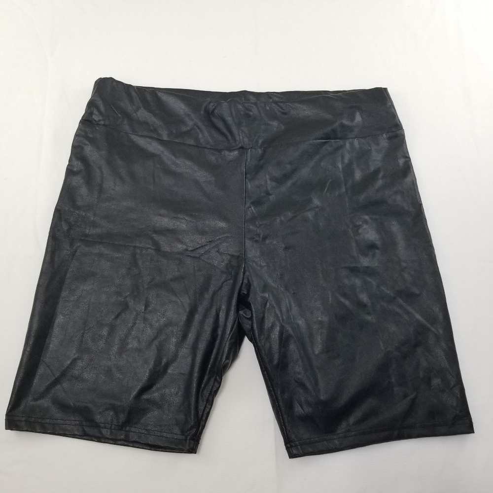 Shein Curve Faux leather Shorts Pull On Sexy Spandex 3XL Black
